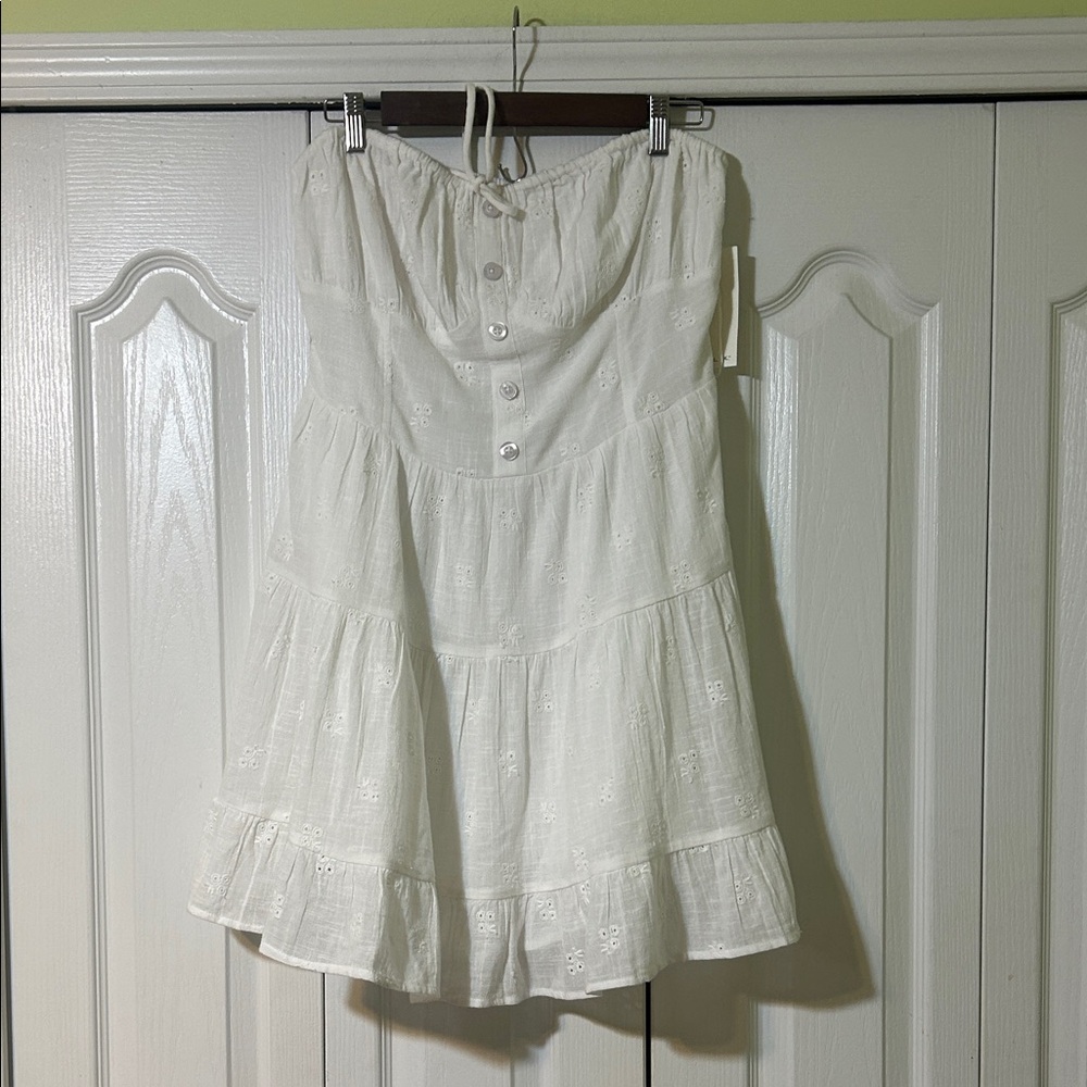 O'Neill White Button-Front A-Line strapless dress